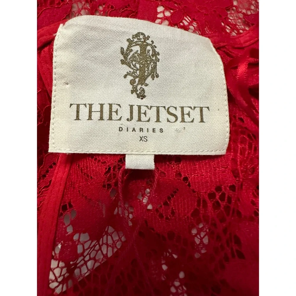 The Jetset Diaries Red Floral Lace Two Piece Set Crop Top and Shorts S/XS